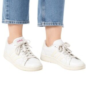 Adidas Grand Court Womens White Iridescent Classic Sneakers Cloudfoam Size 7.5